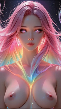 虹の宇宙の美しさと輝くピンクの瞳 ファンタジーポートレートAIアートスライドショー