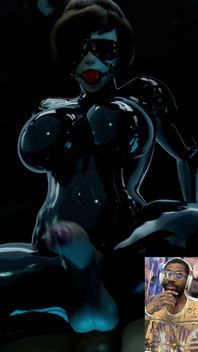 Mei Is a Tasty Sexy Futa Cock Pre-cumming BDSM Latex Ball Gag Blindfold Wearing Queen