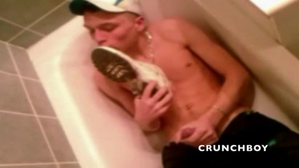 Sneaker gay: Sexy scally lad piss and sneakers sniff in the bathroom