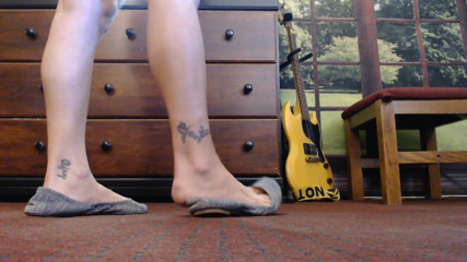 Abby Anna: Gray ballet flats standing shoe play
