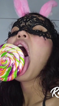 Naughty Latina Playing with Her Pussy and Licking Lollipop