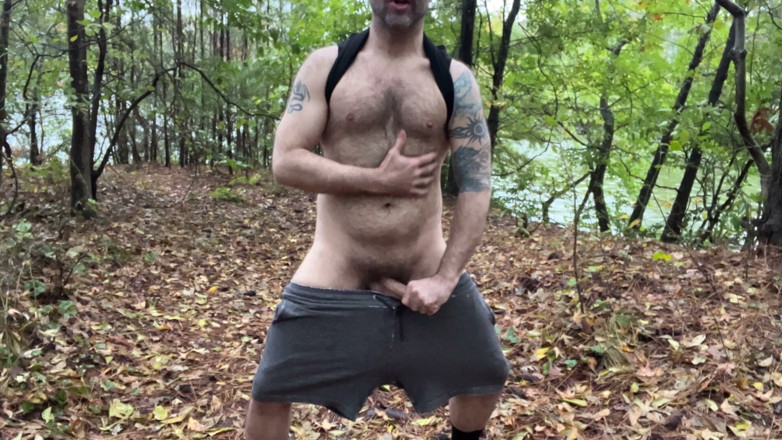 Hairy Wolfe: Handsome Buddy Jerking off by the Lake at His Local...