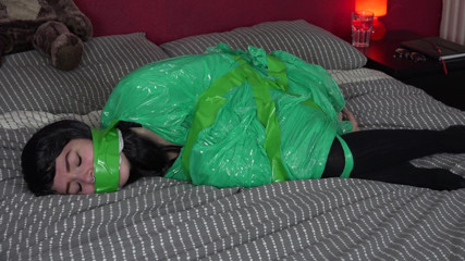 Restricting Ropes: Green tape bondage