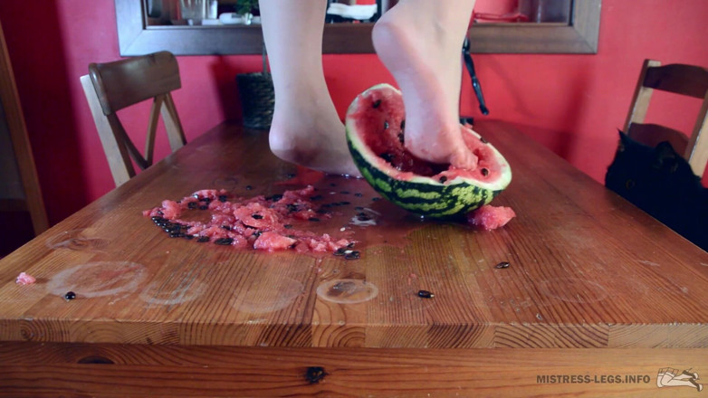 Mistress Legs: Crushing watermelon with nylon feet