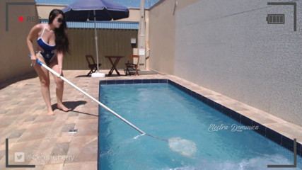 Electra Dominica: Very hot girl cleaning the pool
