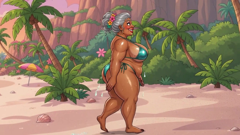 Huge Boobs: Vollbusige oma, riesige möpse, strand necken - neuer ai-stil