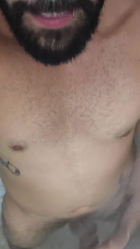 Camilo Brown Jerking His Big Uncut Cock in the Shower and Eating His Own Cum