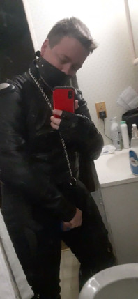 Leather Biker Jerking off in Leather Suit
