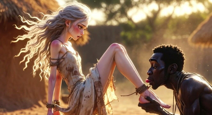 YOUR BEST FANTASY: White Woman in Bondage - African Man Passionate Foot Licking