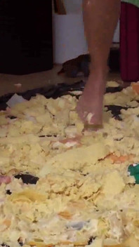 Sluts Trampling Food in the Living Room