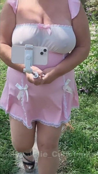 Pink Babydoll Tit Bounce Outdoor Walk