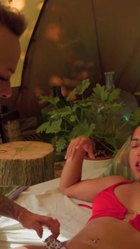 Glamping Threesome, Tattooed MILF Wakes up Couple and Spoils the Guy