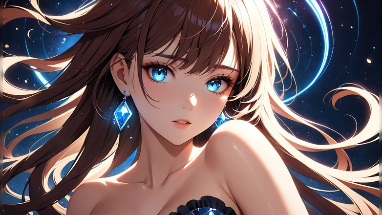 LustRender: 빛의 소용돌이 : 머리를 옆으로 닦는 아름다운 젊은 여성