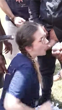Nerdy Girl Swallows Loads During Dogging Session