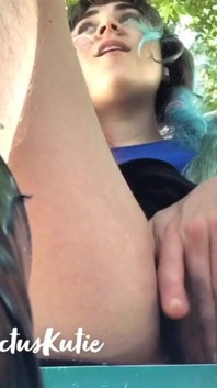 Risky Hairy Pussy Cum on Park Bench