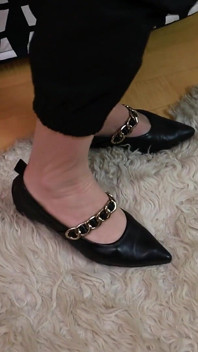 Elegant Shoe Play in Sheer Pantyhose & Unique Ballerinas