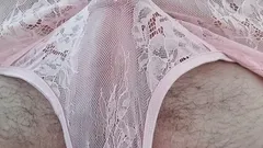 CD in New Pink Panties and Lingerie Teases and Plays with Cock