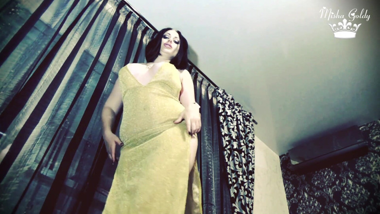 Goddess Misha Goldy: Get off to my shiny dress and to my tease!