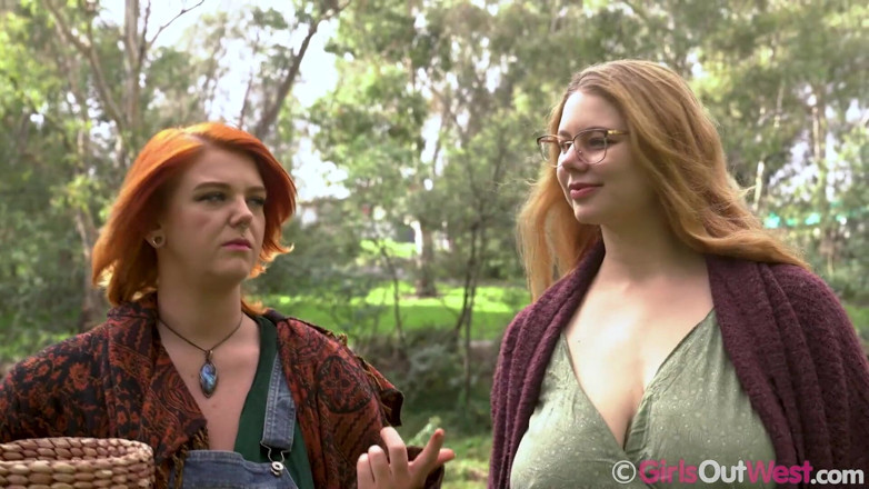 Girls Out West: Lesbians With Massive Tits Pick Mushrooms and Fuck