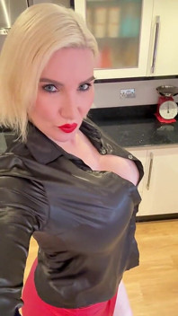 Red Heels, Red Mini Skirt and Black Satin Blouse No Panties Needed;)