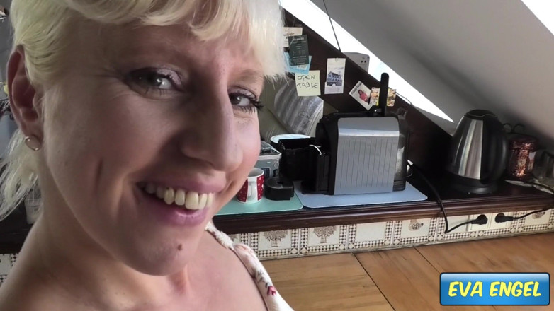 Eva Engel: Pervy guy fucks and cums on my hairy pussy