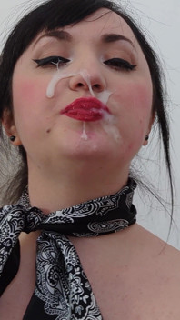 (711) Loads of Lipstick Blowjob and Cum Facial in a Silk Scarf, Rht Stockings, Garter Belt and High Heel Platforms - Dame Olga