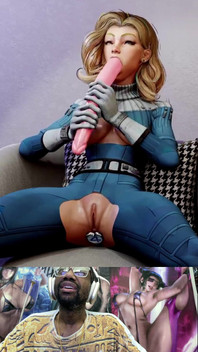 Bald Ass Pussy Sue Storm Deeply Deepthroats Herself with a Large Dildo While Anal Plugged