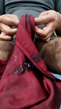 Satin Silk Handjob Porn - Dick Head Rub with Satin Silky Maroon Suit of Nurse (84)