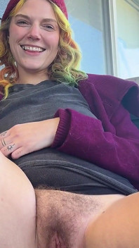 Hairy Pussy Smoking on Front Porch