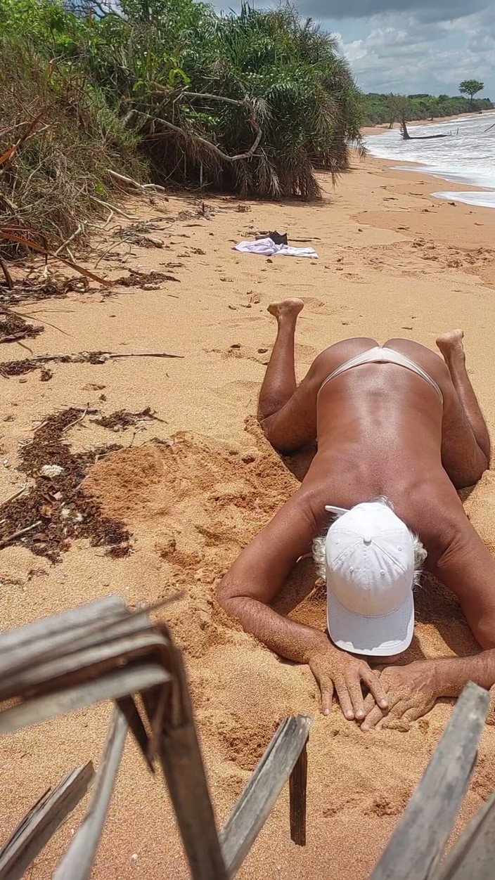 Ladysilvas: Ladysilva Femboy on the Beach Wearing Panties Showing off Her...
