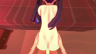 POV fucking Mona in the piledriver and giving her a facial. Genshin Impact Hentai