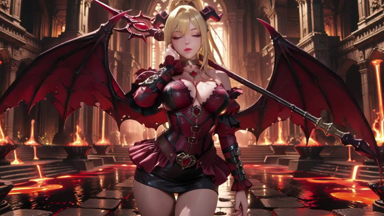 Seraphina Vale: Lava-thron! Blonde dämonenkönigin kniet nieder und spreizt ihre Flügel, faul...