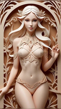 Lustrender Papercraft 裸体精灵女孩幻灯片 - 性感的kirigami精灵阴户和奶子