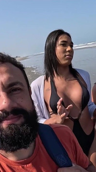 Baianinha Trans Fucks Couple on the Beach in Public