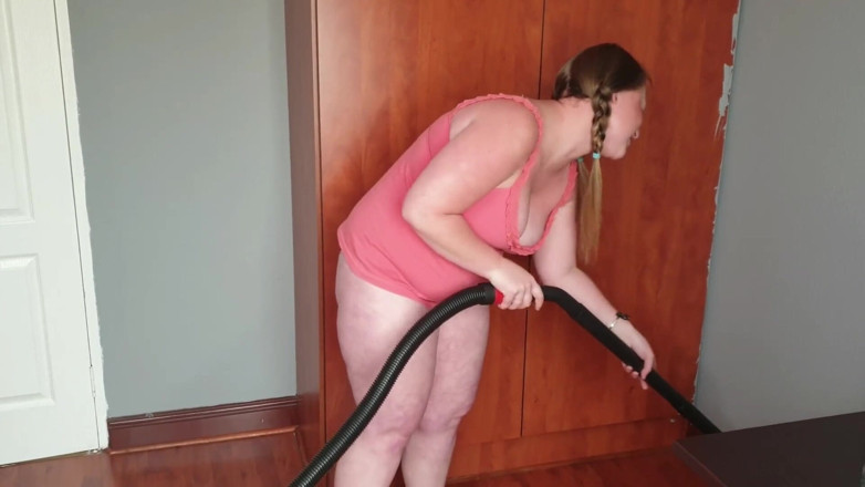 domslutfucker: Pigtailed pale BBW gets undressed to vacuum suck her big...