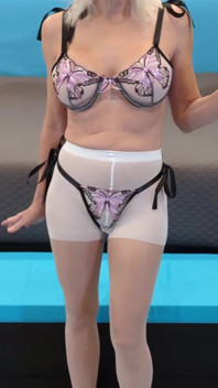 Butterfly Lingerie Set with White Pantyhose & Black Stilettos