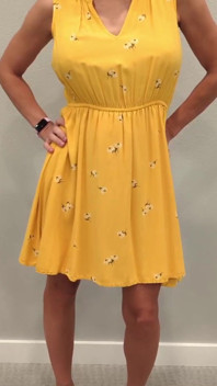 Stella in a Yellow Sun Dress with Black Heels