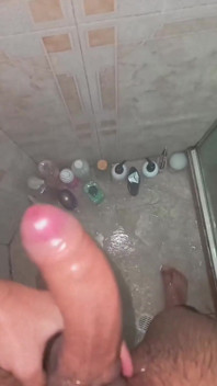 Son of Lilith jerking his big uncut cock and eating his own cum