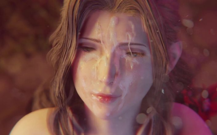 Velvixian 3D: Aerith výstřik na obličej v červených šatech