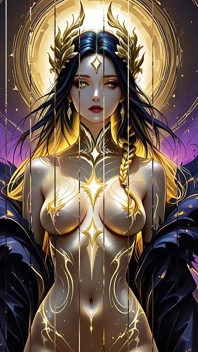 Bela imperatriz nua com Crystalline Golden Braided Body
