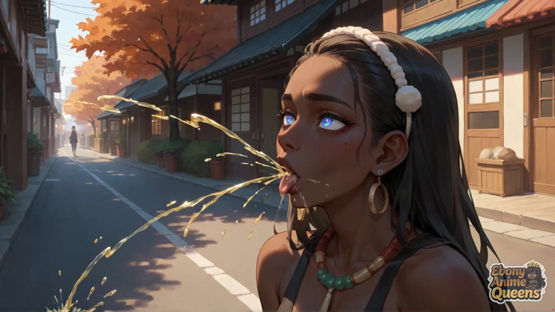 Ebony Anime Queens: Die dunkelhäutige göttin liefert einen mutigen schlaffen oralen cumshot, der...