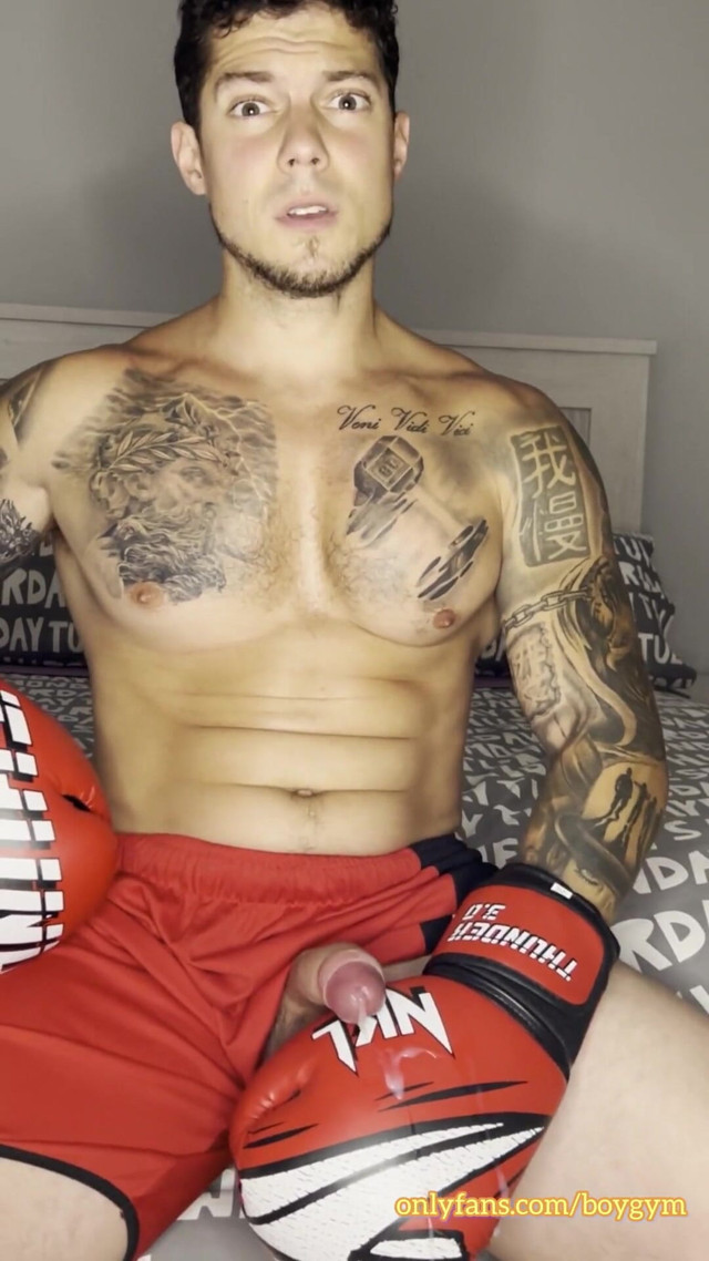Fighter Big Cum! with No Hands (Boy gym)