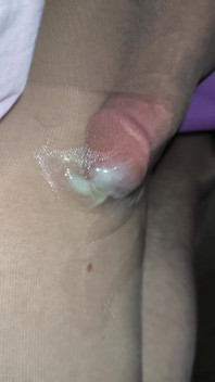 A Big Juicy Sissy's Dick Cums Hard in Shiny Sexy Tights