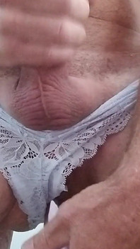 Trans CD Strips and Teases New Blue Lace Panties