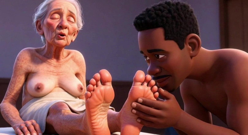 Anime Hentai: Elderly Granny Getting Feet Oiled &amp; Licked - Sole Licking Pleasure