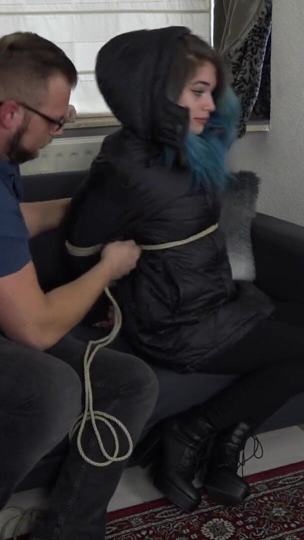 Restricting Ropes: Luna Grey - down jacket bondage HD