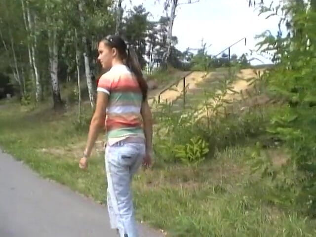 POV Orgasms: Brunette amateur teen sucking and fucking outdoors