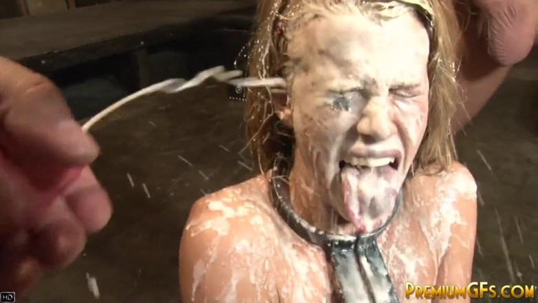 Fucked Up GFs: Aiden Aspen get a massive facial in blowbang