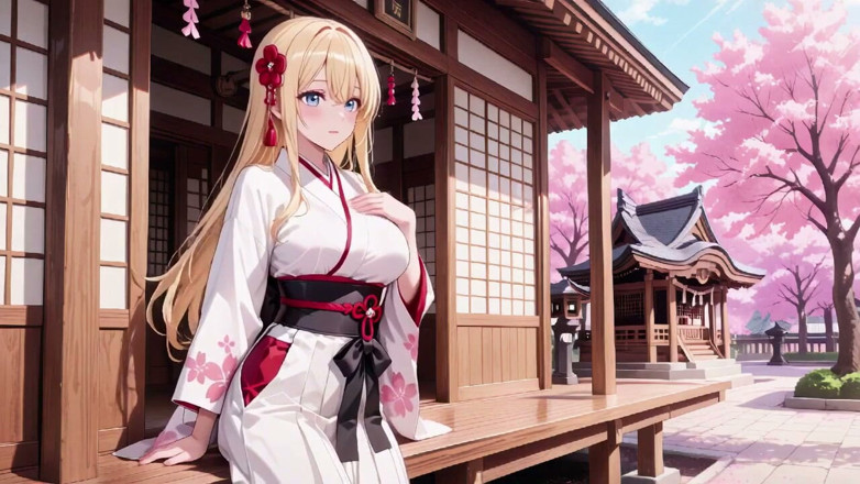 Tay Swift X: 神社の金髪巫女!桜の下でタブーがささやく、白いスカートも露出度が高い!