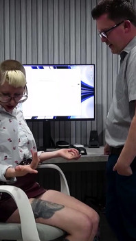 Office Slut Persuades Boss to Watch Her Wank
